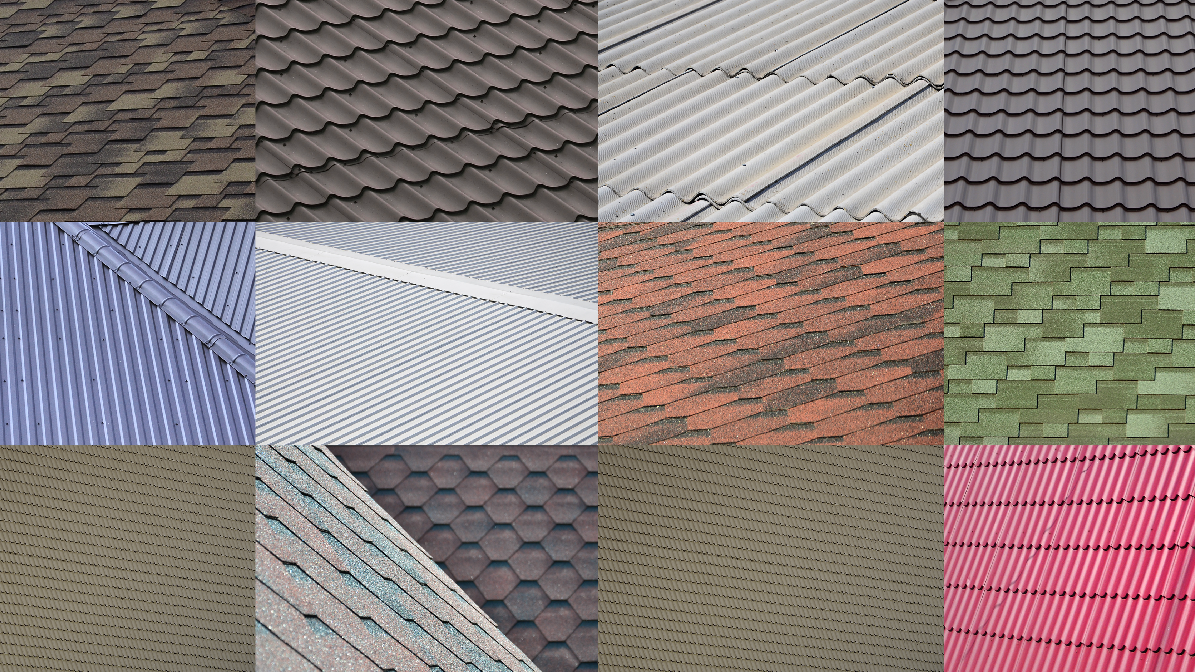 Picture of twelve different roof types.